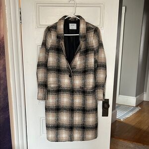 Old Navy Black and Tan Plaid Women's Pea Coat